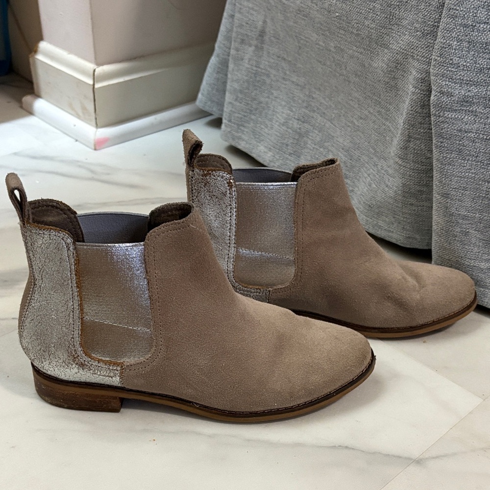 Toms Taupe and Silver Ankle Booties